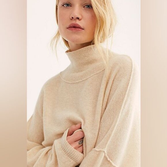 Free People So Low So High Cashmere Oversized Boxy Sweater Beige Size S - Picture 6 of 16